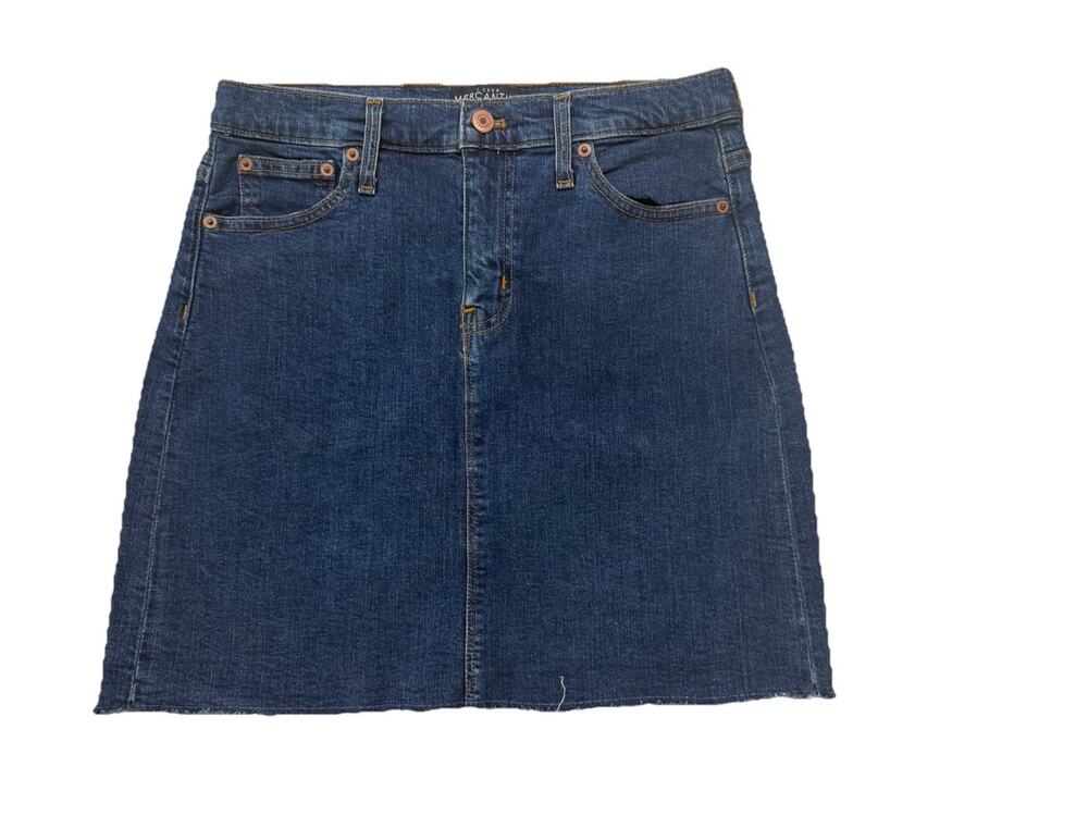 J. CREW Mercantile Mini Denim Skirt Women’s Size 2 Raw Hem Medium Wash
